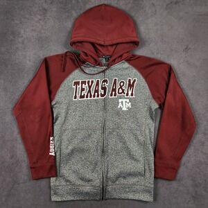 Texas A&M Aggies Champion Elite Hoodie Men Small Gray Maroon Full Zip Sweatshirt